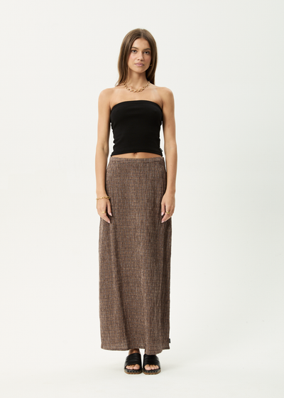 AFENDS Womens Hometown - Seersucker Maxi Skirt - Coffee