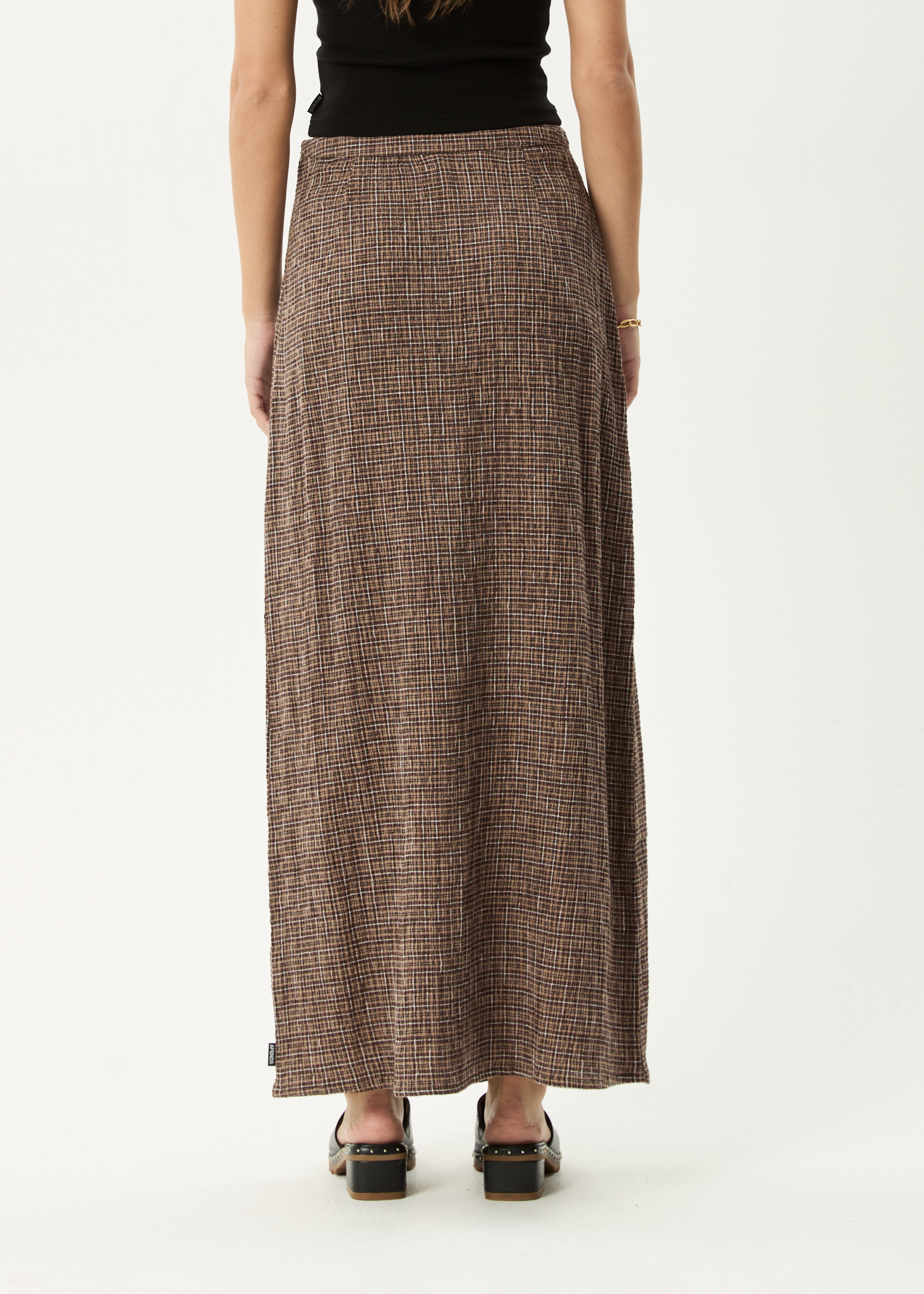 AFENDS Womens Hometown - Seersucker Maxi Skirt - Coffee