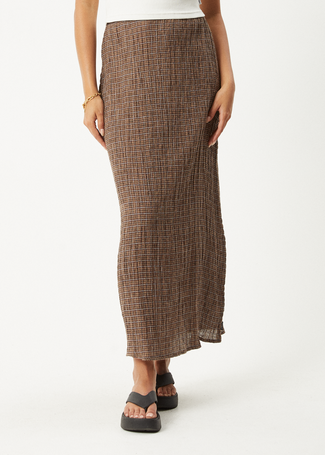 AFENDS Womens Hometown - Seersucker Check Skirt - Coffee 