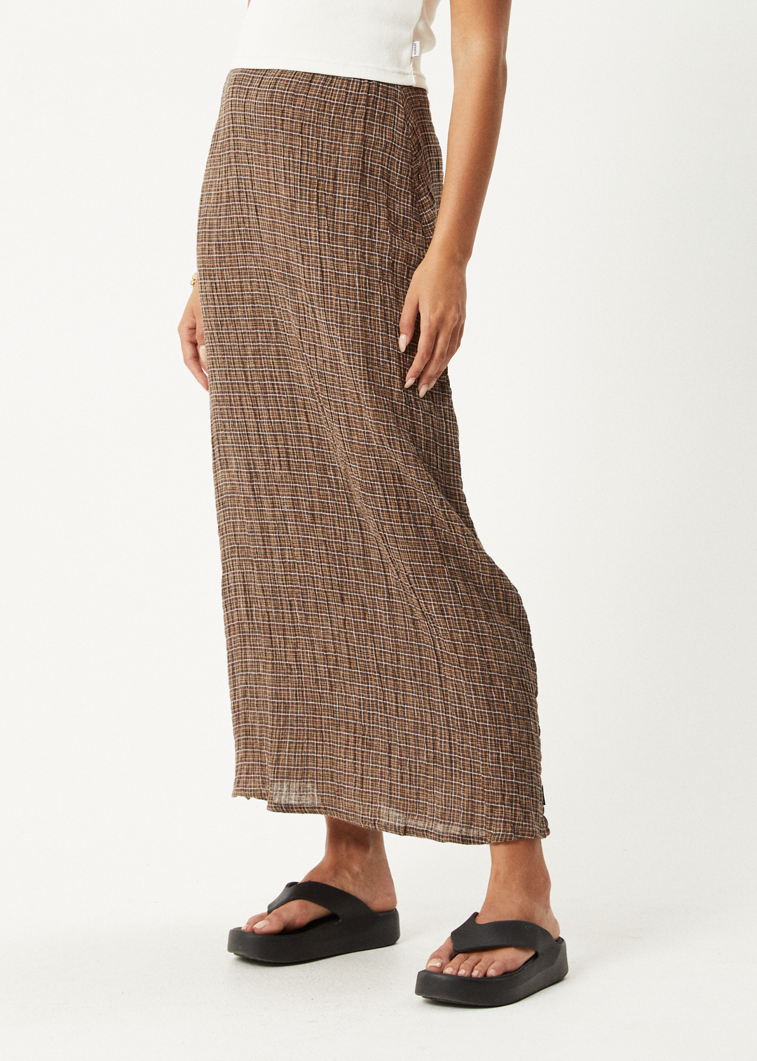 AFENDS Womens Hometown - Seersucker Check Skirt - Coffee 