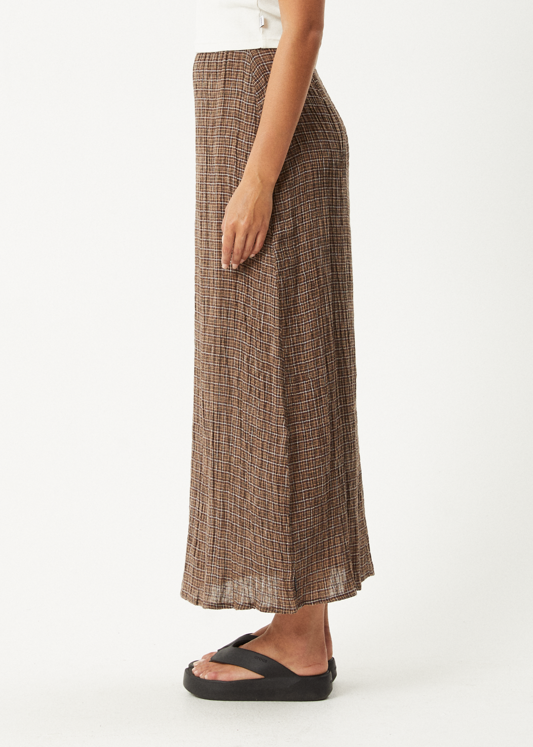 AFENDS Womens Hometown - Seersucker Check Skirt - Coffee 