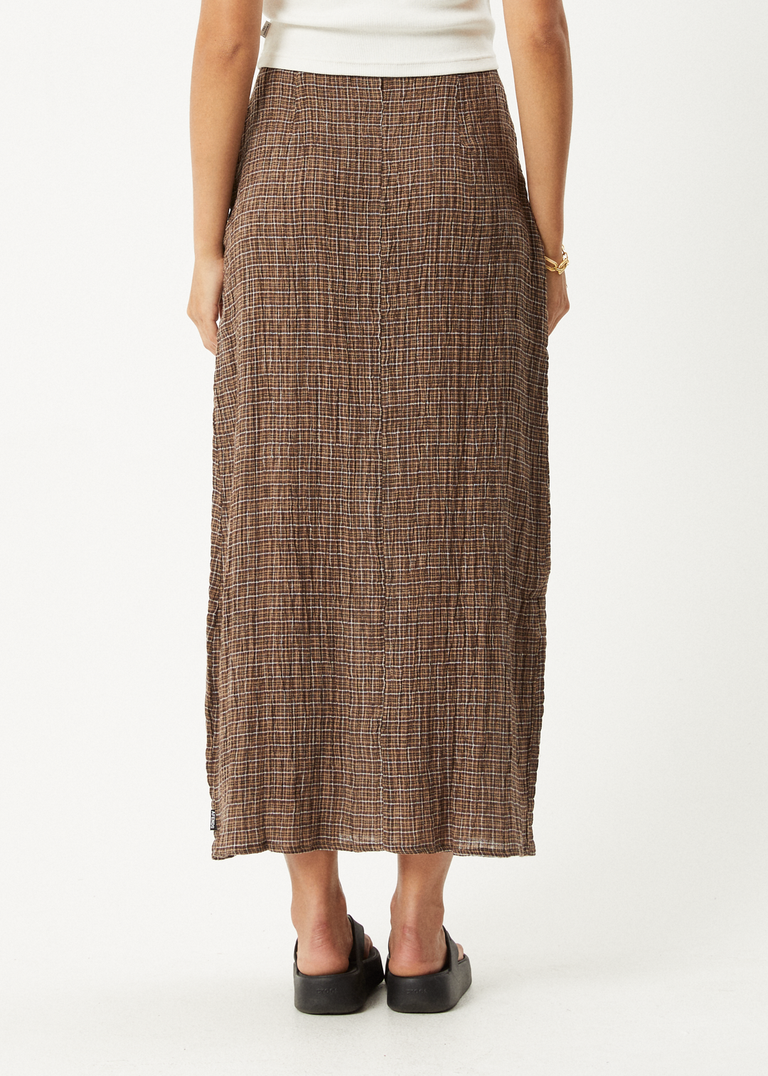 AFENDS Womens Hometown - Seersucker Check Skirt - Coffee 