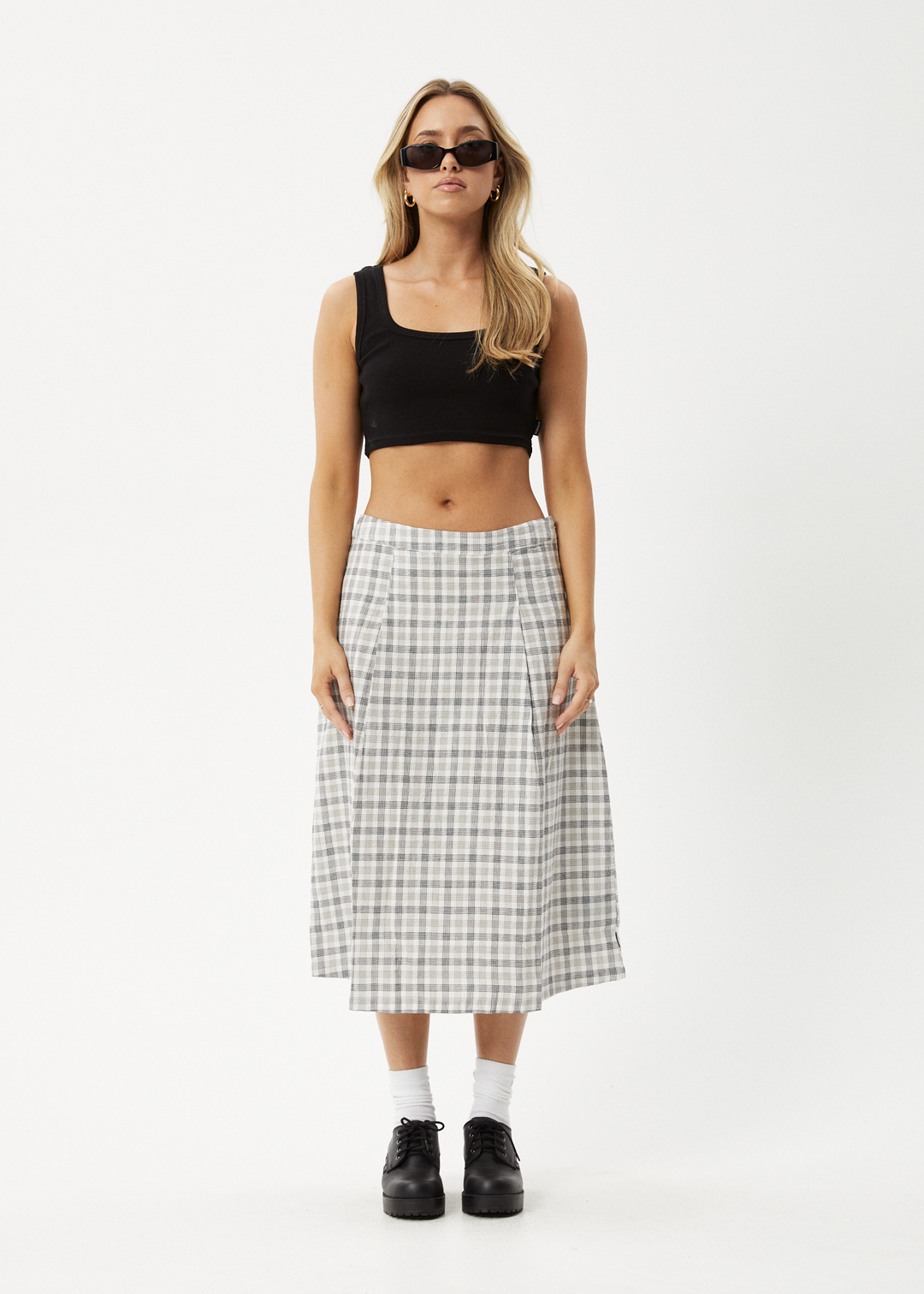 AFENDS Womens Leo - Check Midi Skirt - Black / White 