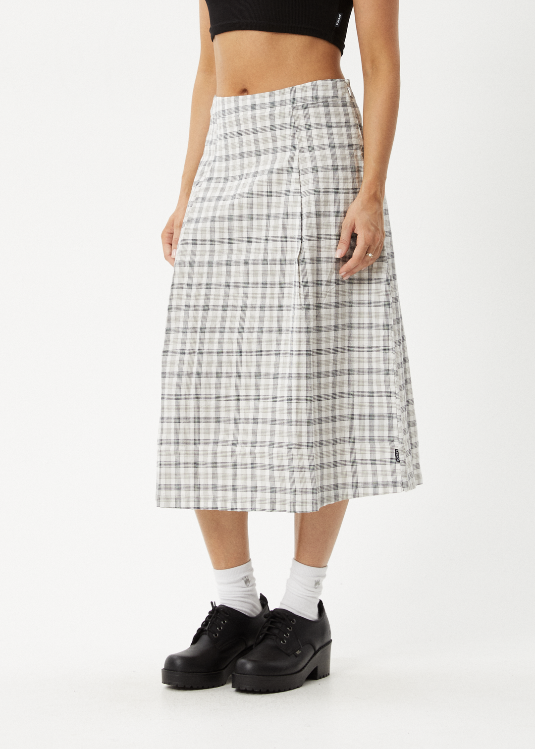 AFENDS Womens Leo - Check Midi Skirt - Black / White 