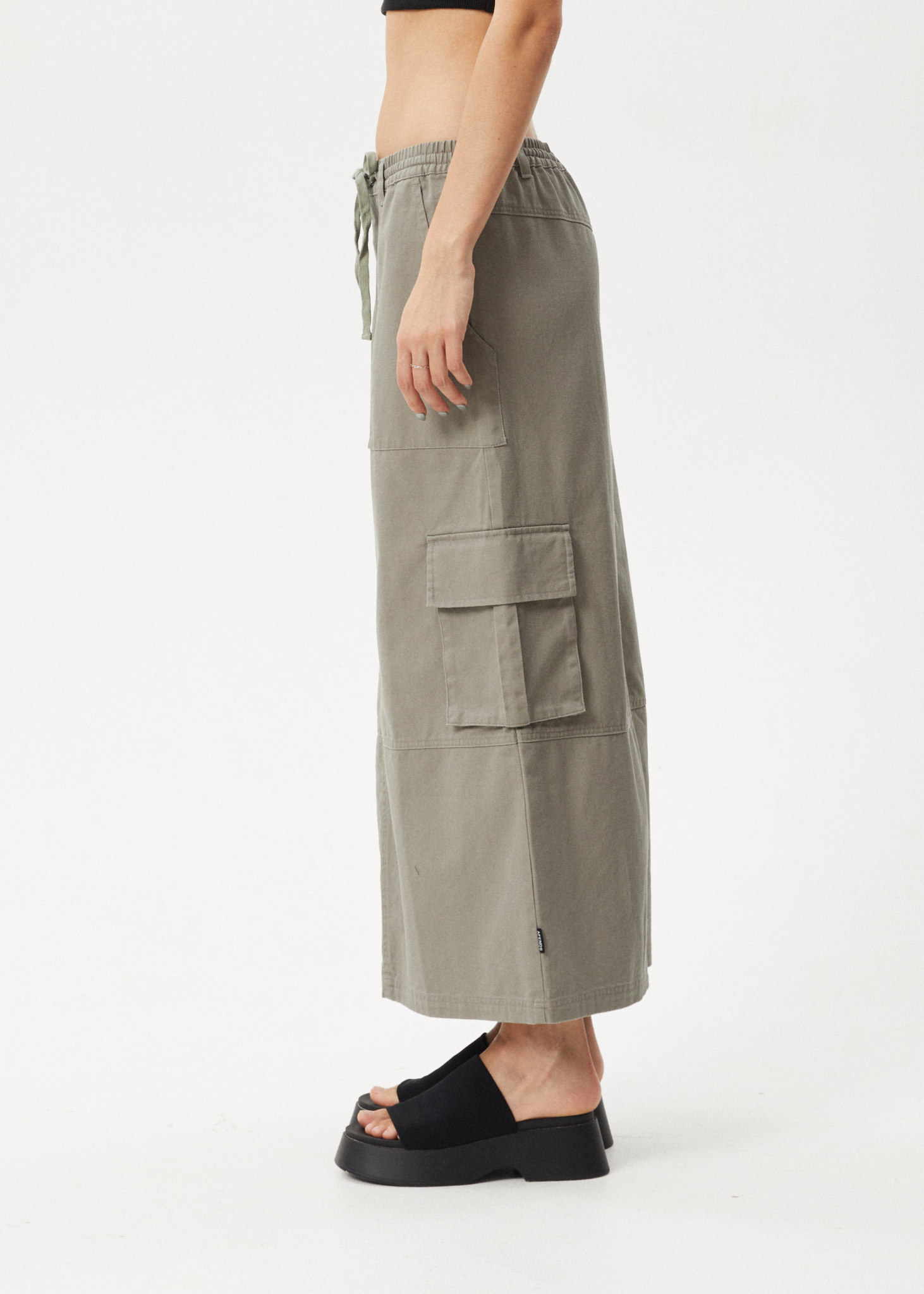 AFENDS Womens Tasman - Cargo Maxi Skirt - Grey Olive 