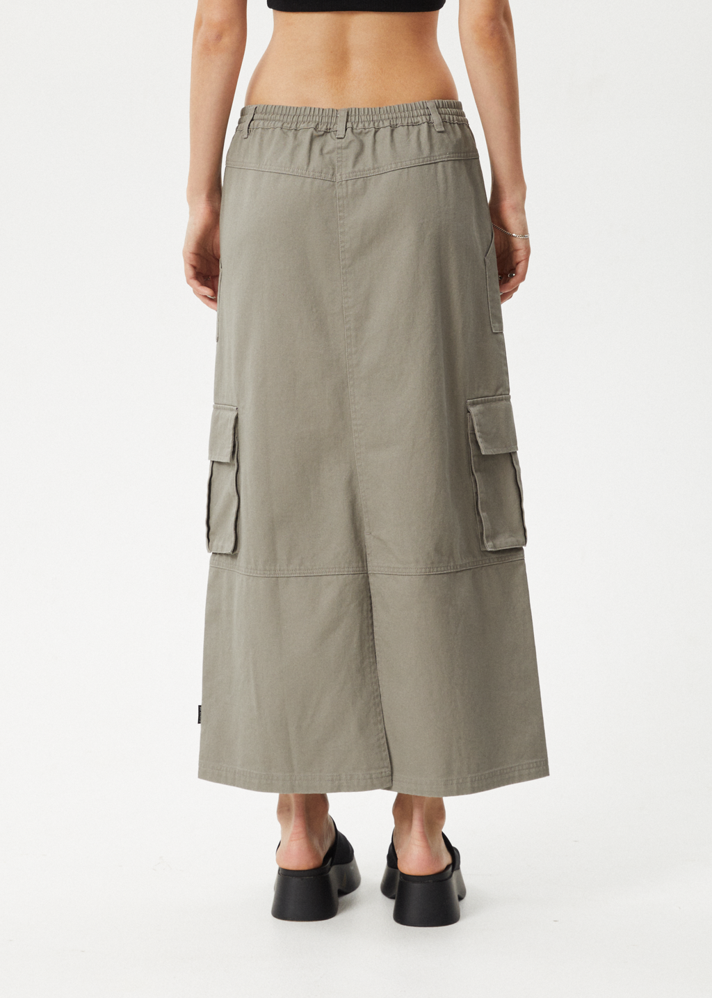 AFENDS Womens Tasman - Cargo Maxi Skirt - Grey Olive 