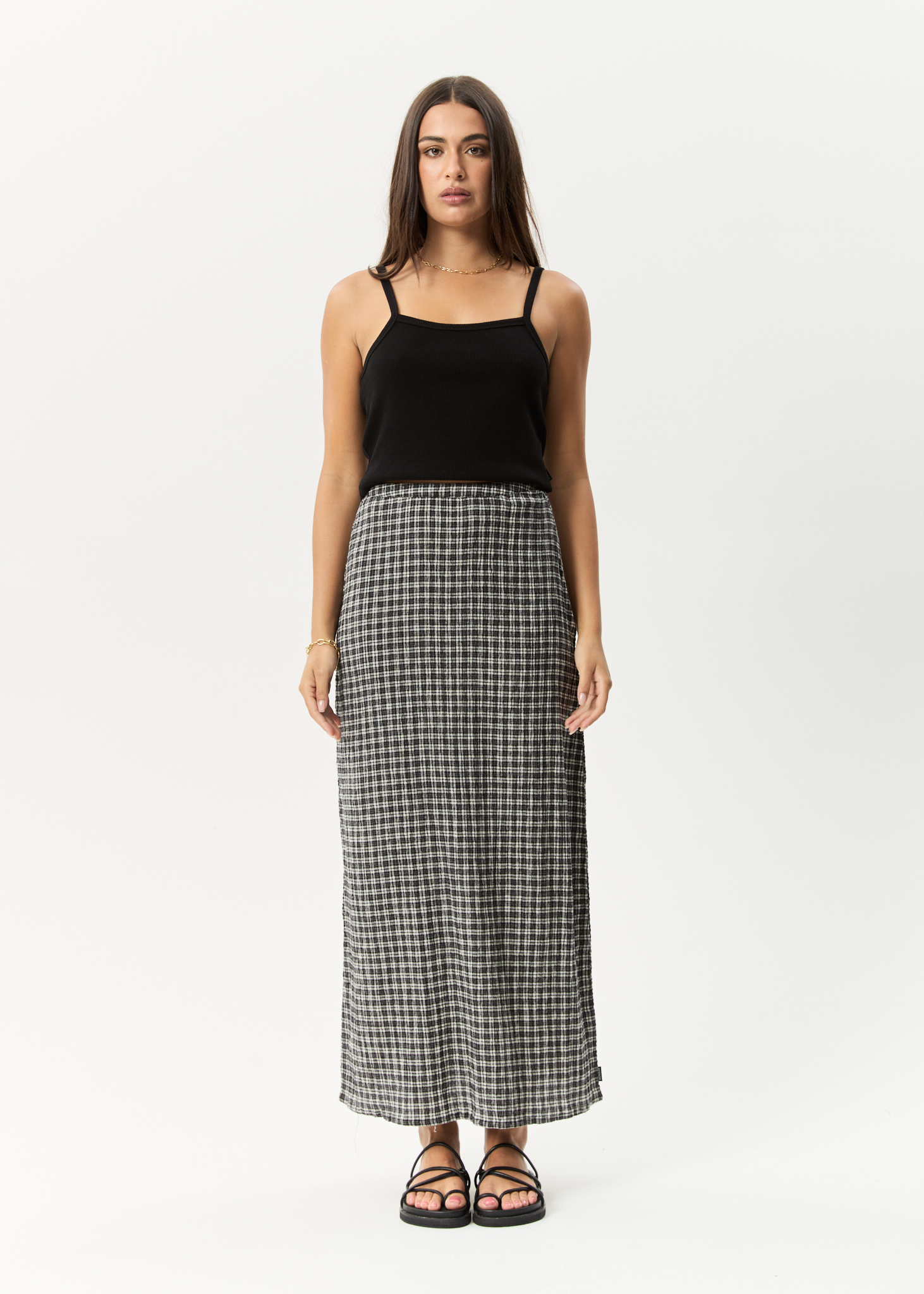 AFENDS Womens Asta Base - Seersucker Skirt - Steel Check