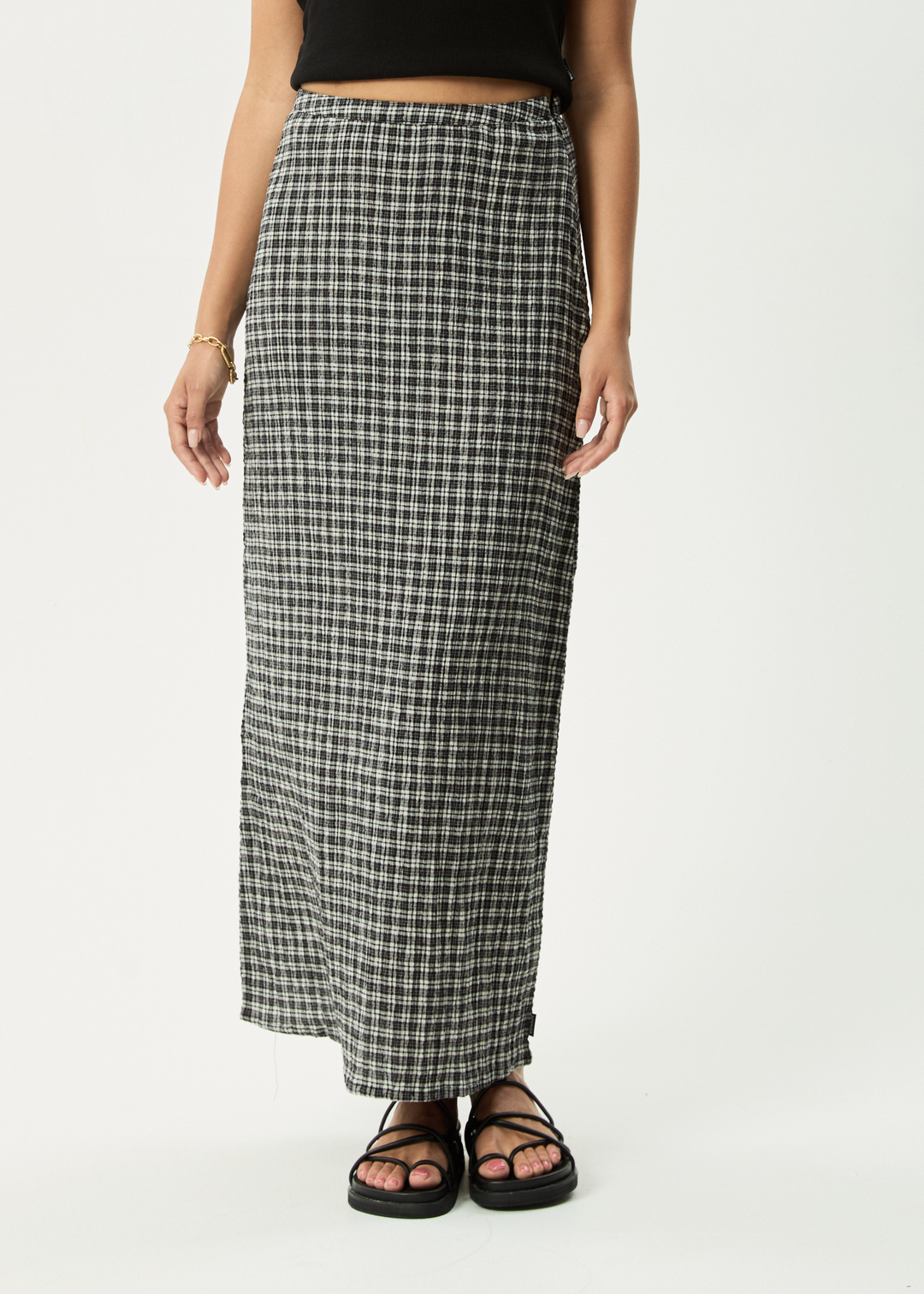 AFENDS Womens Asta Base - Seersucker Check Skirt - Steel Check