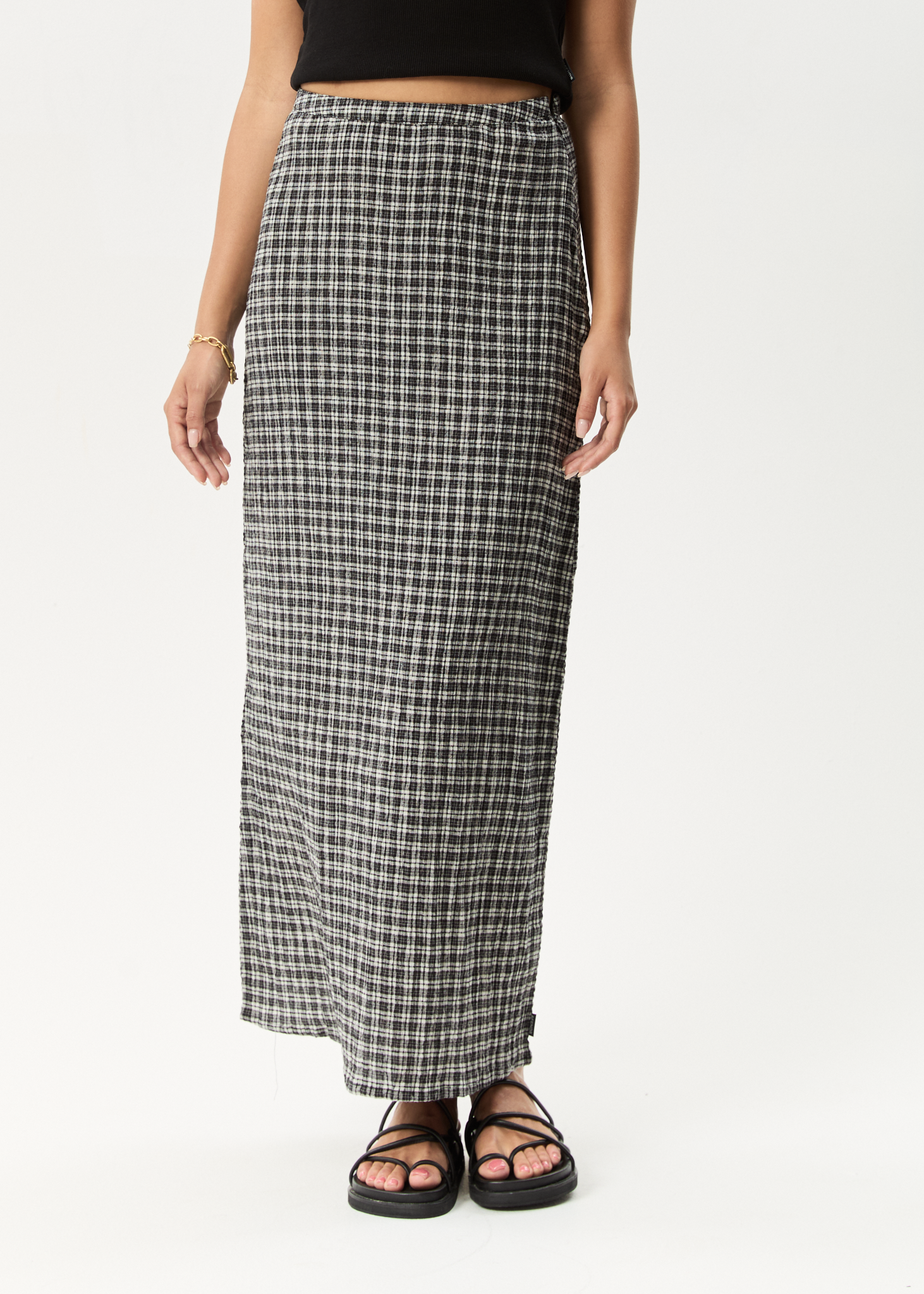 AFENDS Womens Asta Base - Seersucker Skirt - Steel Check