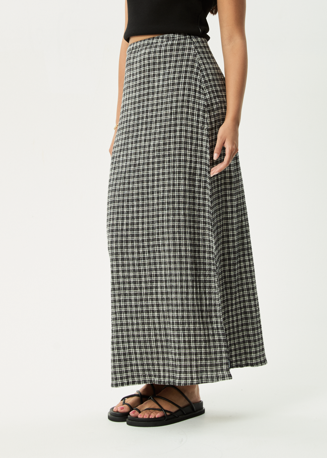 AFENDS Womens Asta Base - Seersucker Check Skirt - Steel Check