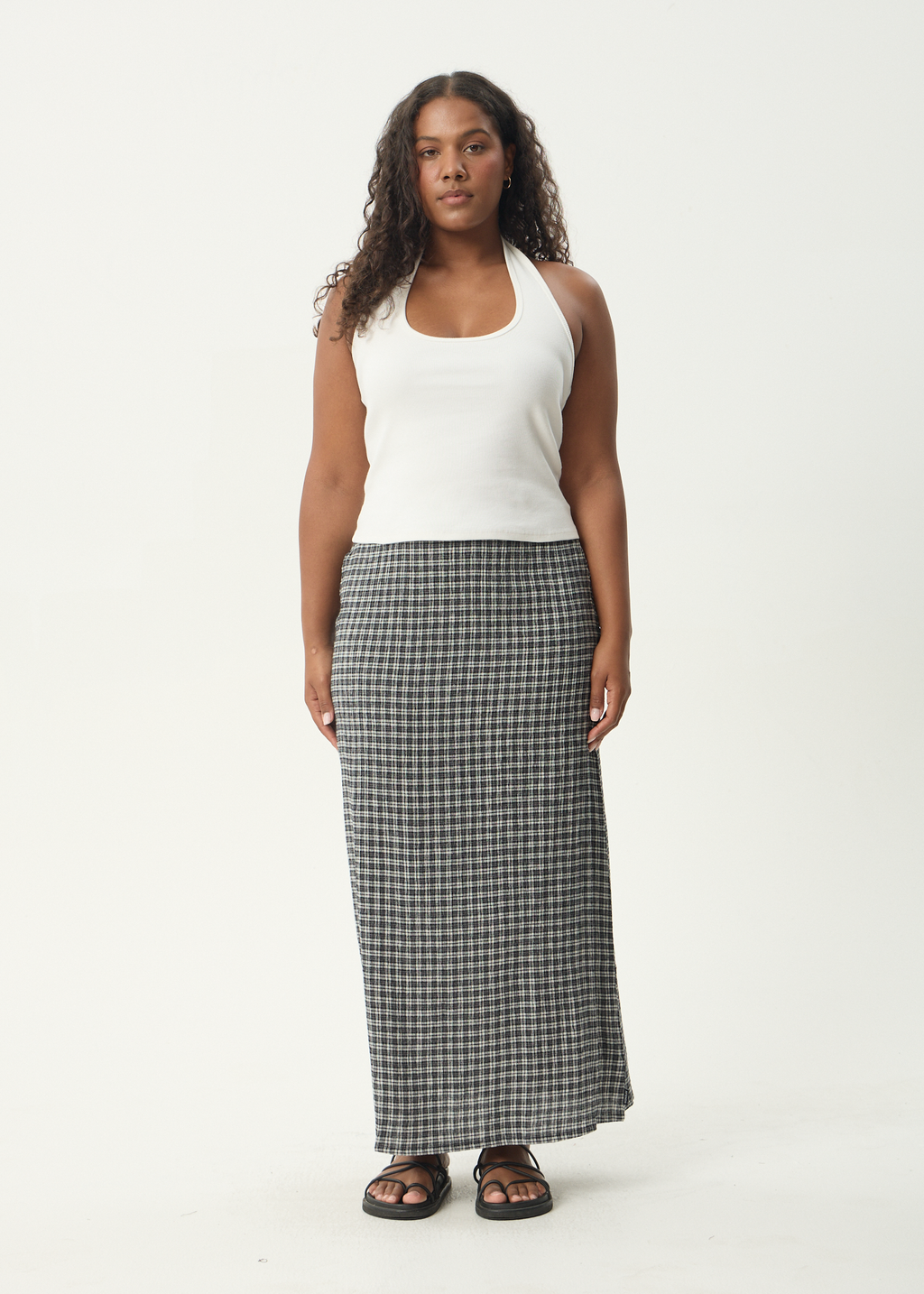 AFENDS Womens Asta Base - Seersucker Skirt - Steel Check