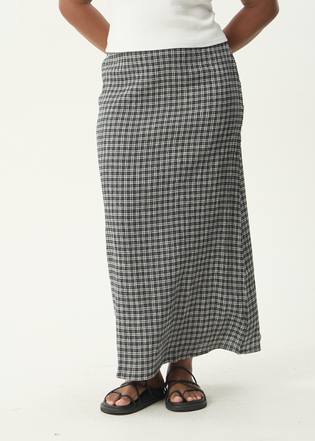 AFENDS Womens Asta Base - Seersucker Skirt - Steel Check
