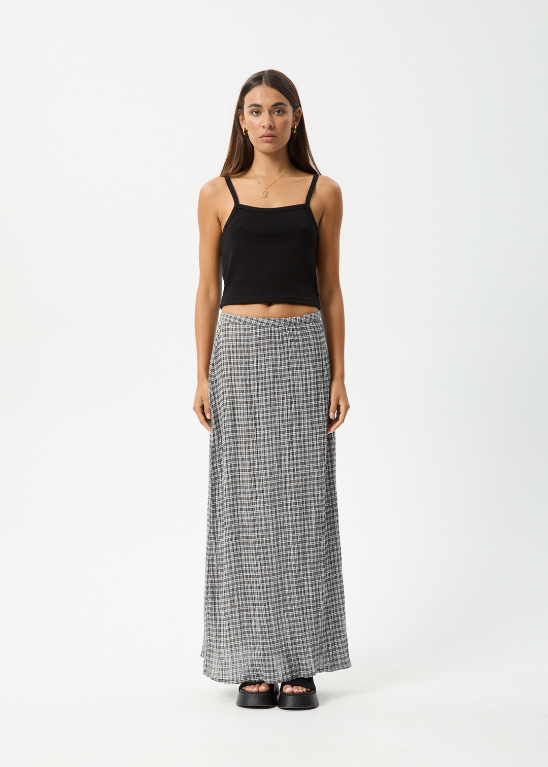 AFENDS Womens Asta Base - Seersucker Check Skirt - Steel Check 