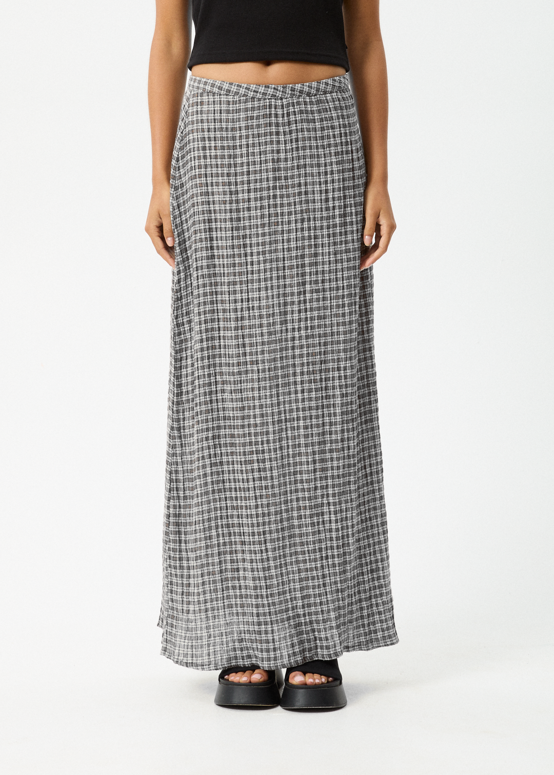 AFENDS Womens Asta Base - Seersucker Check Skirt - Steel Check 