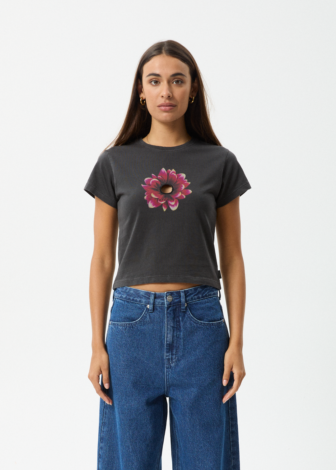 AFENDS Womens Keyhole - Baby Tee - Stone Black 