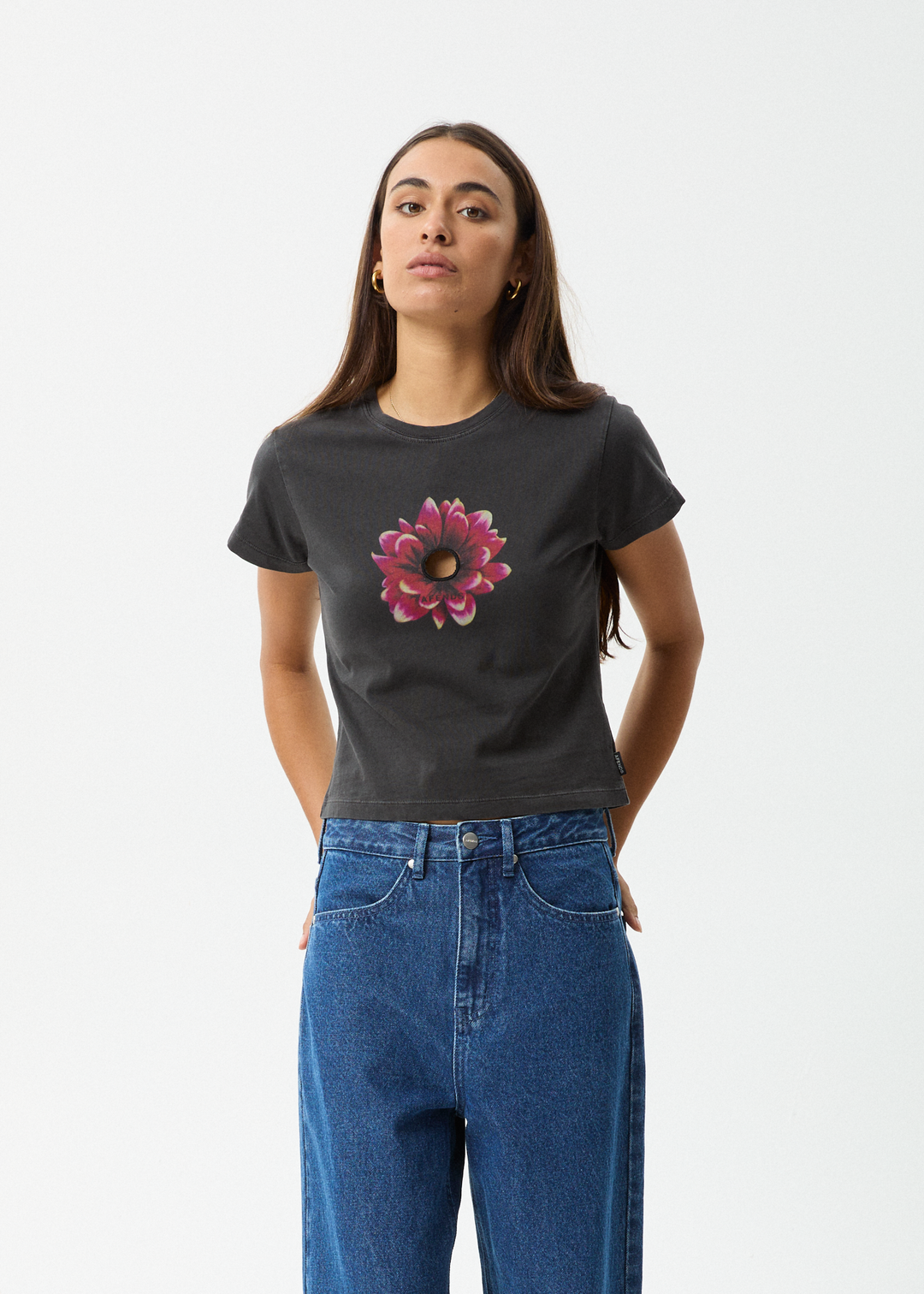 AFENDS Womens Keyhole - Baby Tee - Stone Black 