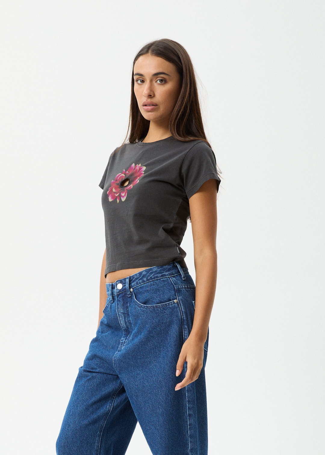 AFENDS Womens Keyhole - Baby Tee - Stone Black 