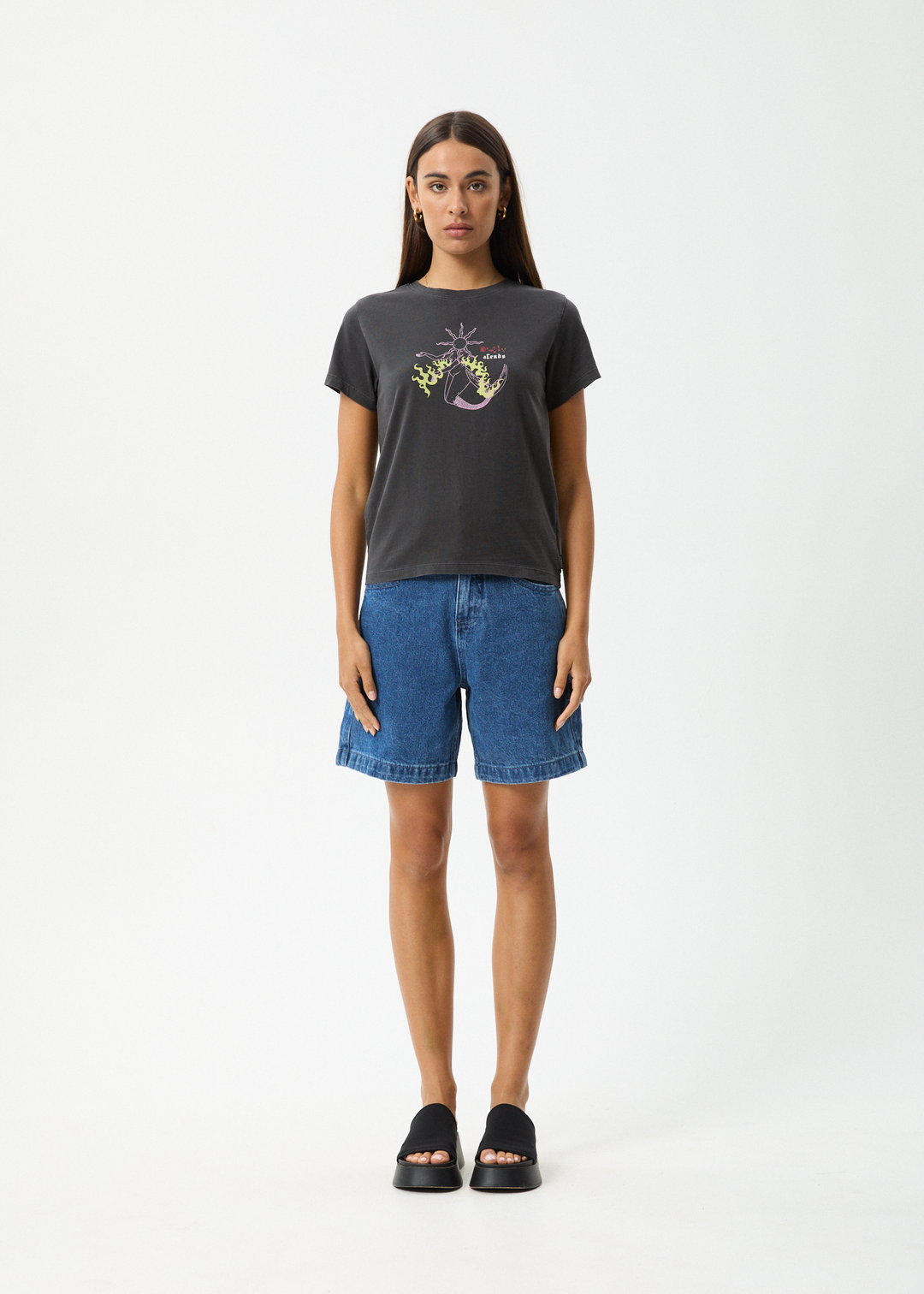 AFENDS Womens Sun Siren - Regular Tee - Stone Black 