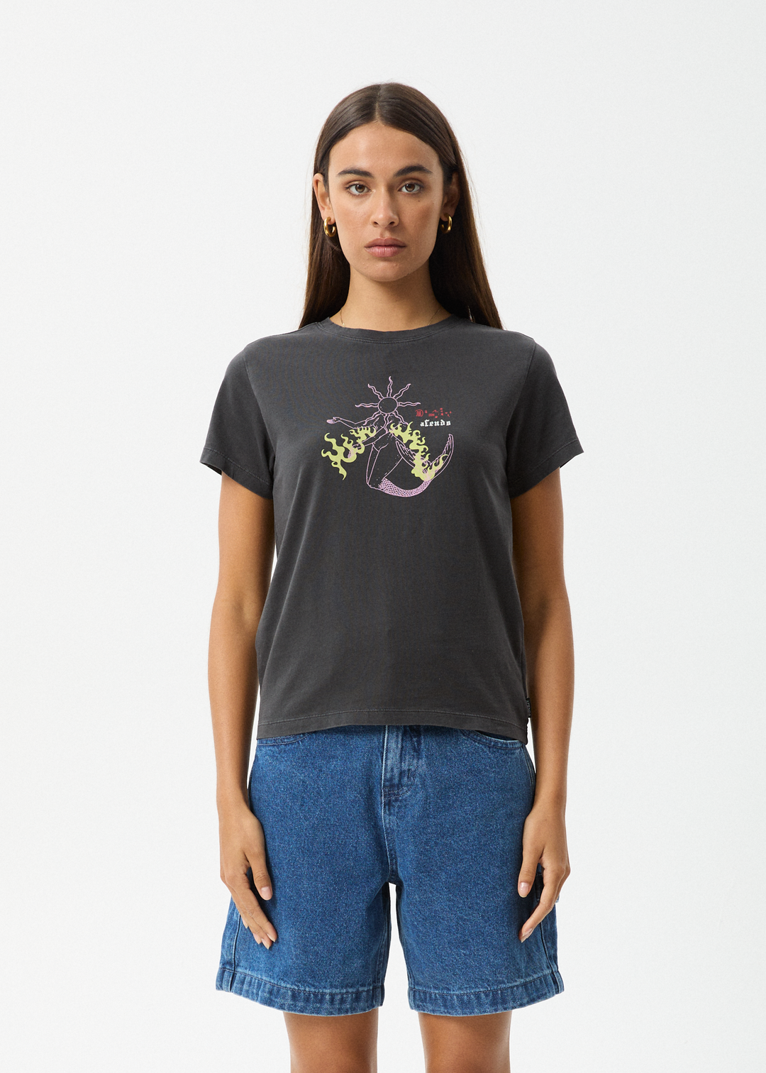 AFENDS Womens Sun Siren - Regular Tee - Stone Black 