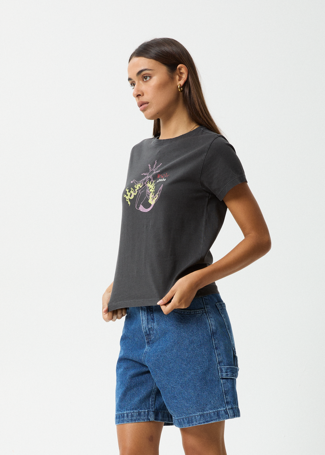 AFENDS Womens Sun Siren - Regular Tee - Stone Black 