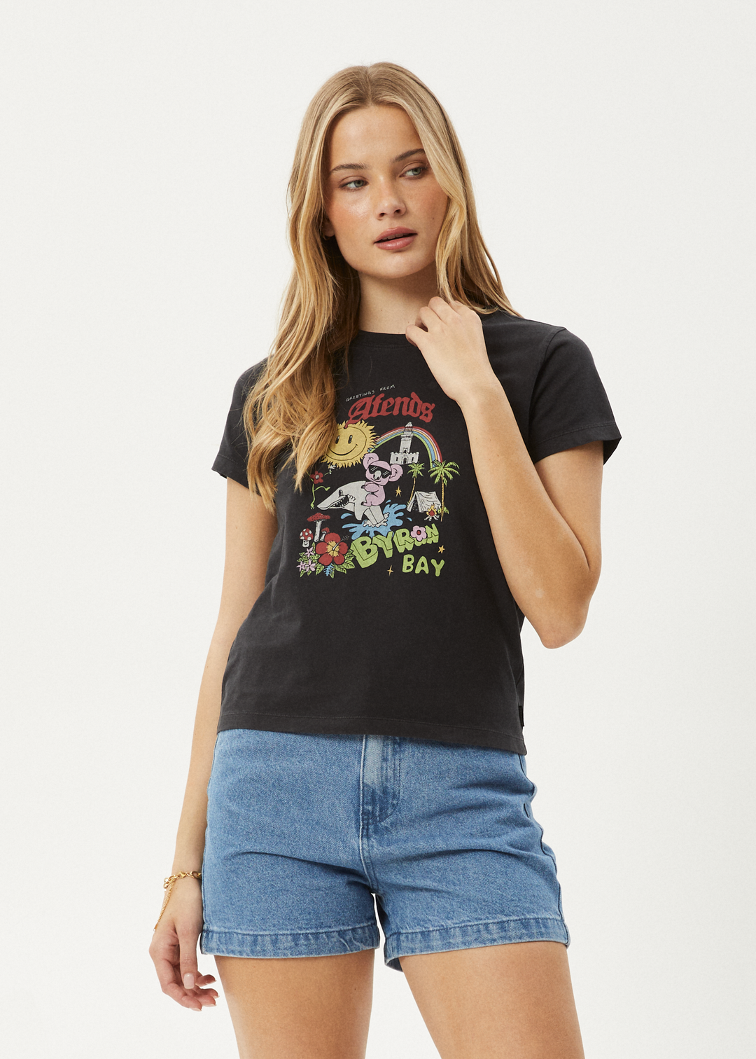 AFENDS Womens Greetings - Regular Tee - Stone Black 