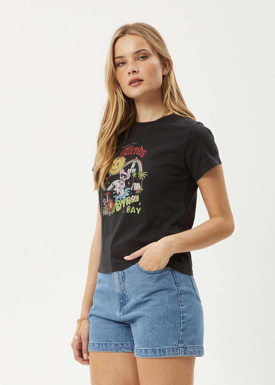 AFENDS Womens Greetings - Regular Tee - Stone Black 