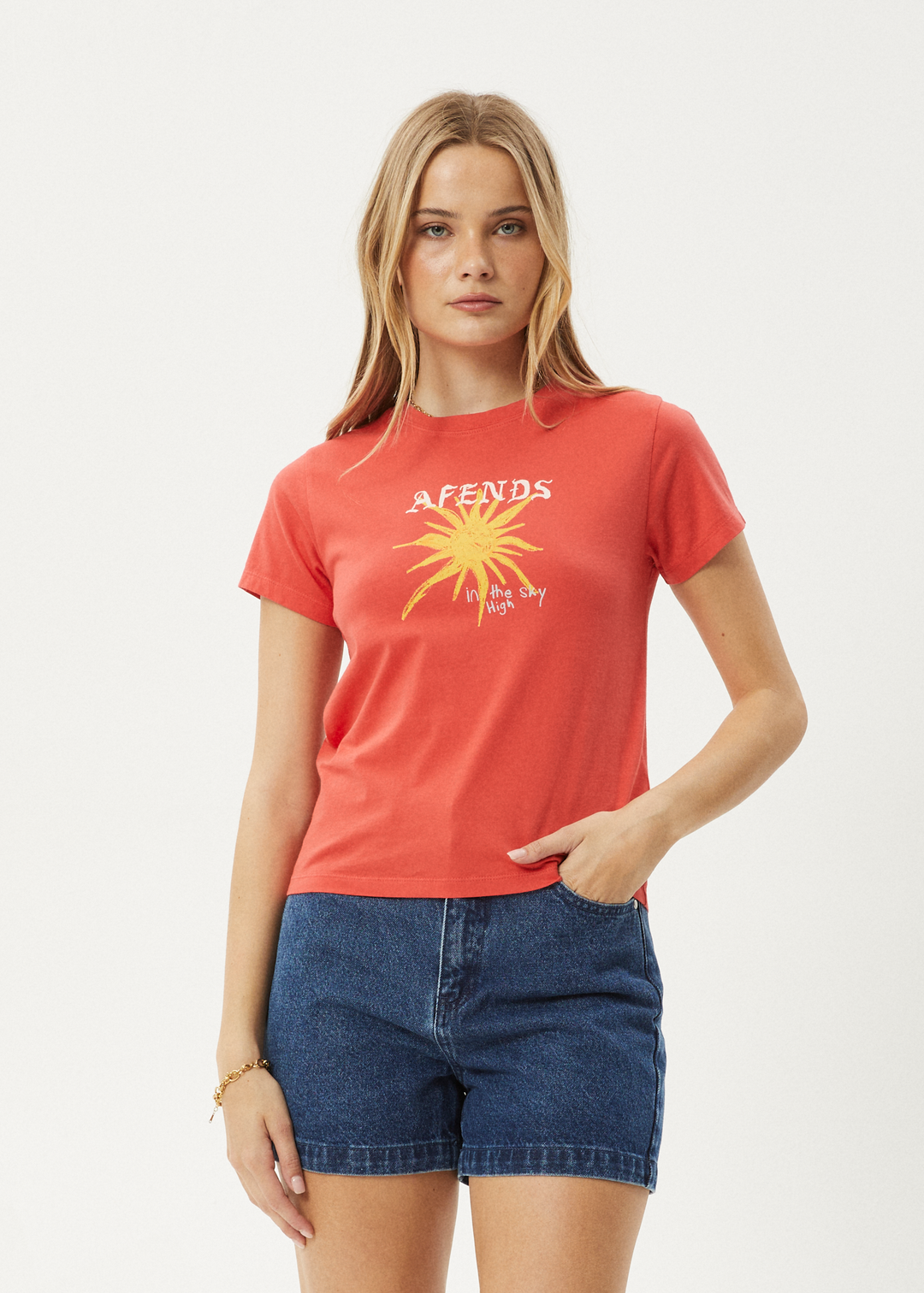 AFENDS Womens Sky High - Regular Tee - Washed Tomato 