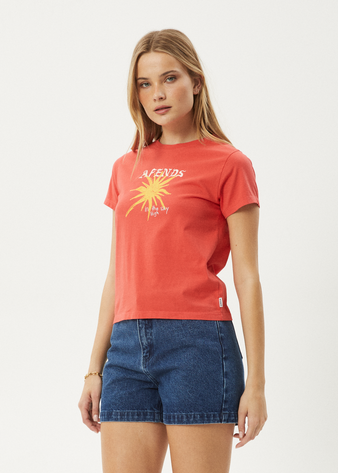 AFENDS Womens Sky High - Regular Tee - Washed Tomato 