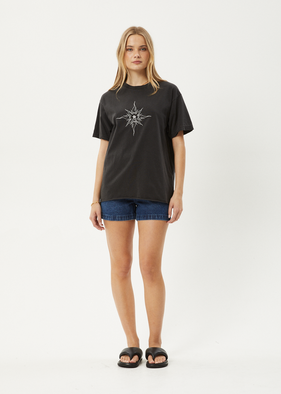 AFENDS Womens Sunny - Oversized Tee - Stone Black 