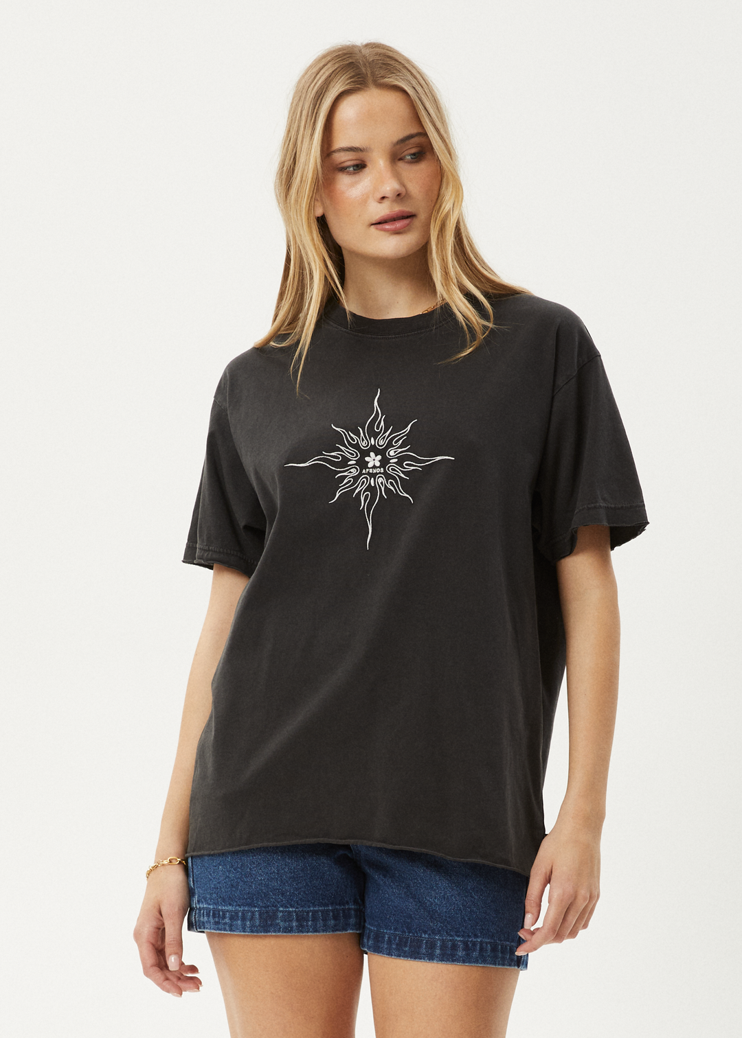 AFENDS Womens Sunny - Oversized Tee - Stone Black 