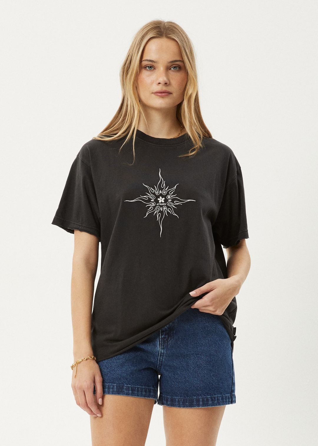 AFENDS Womens Sunny - Oversized Tee - Stone Black 