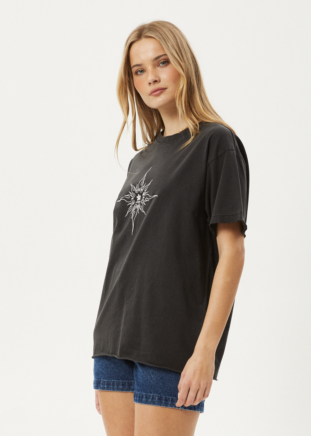 AFENDS Womens Sunny - Oversized Tee - Stone Black 