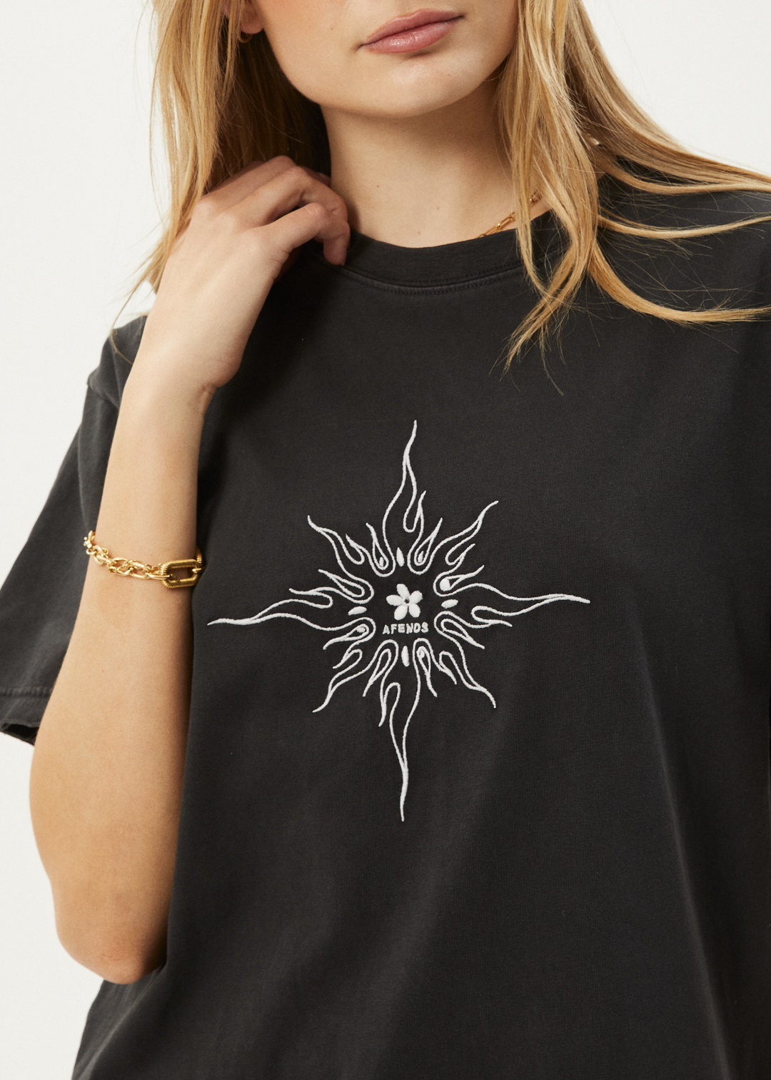 AFENDS Womens Sunny - Oversized Tee - Stone Black 