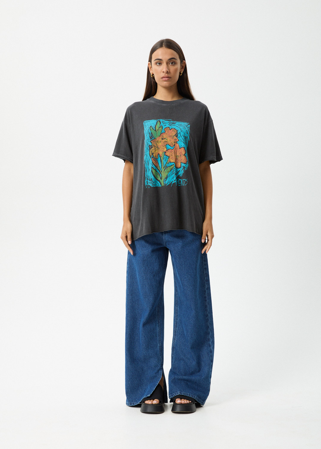 AFENDS Womens Still Life - Oversized Tee - Stone Black 