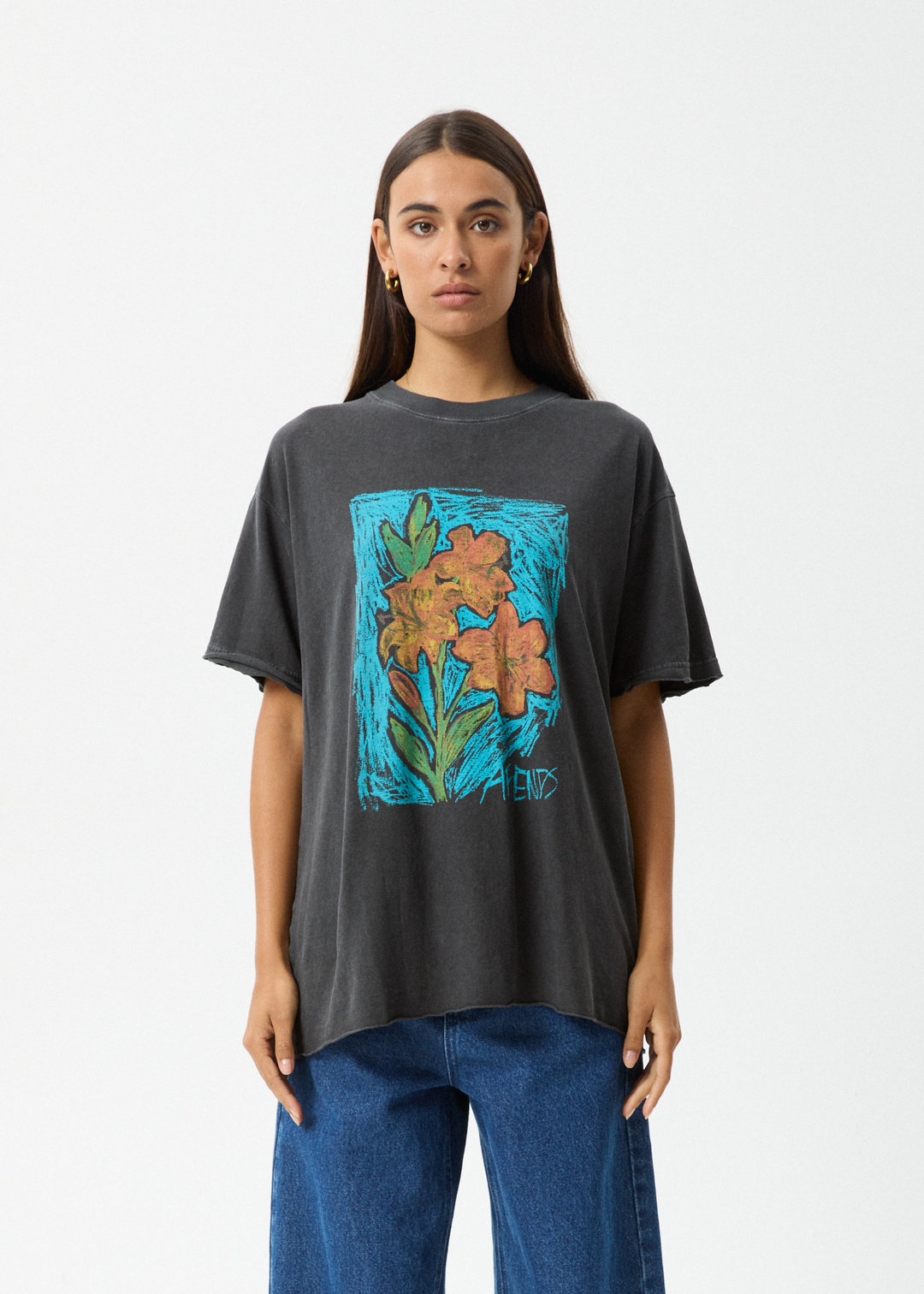 AFENDS Womens Still Life - Oversized Tee - Stone Black 