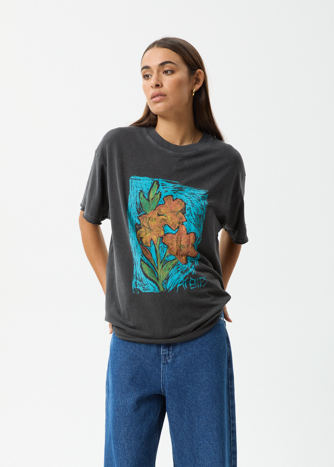 AFENDS Womens Still Life - Oversized Tee - Stone Black 