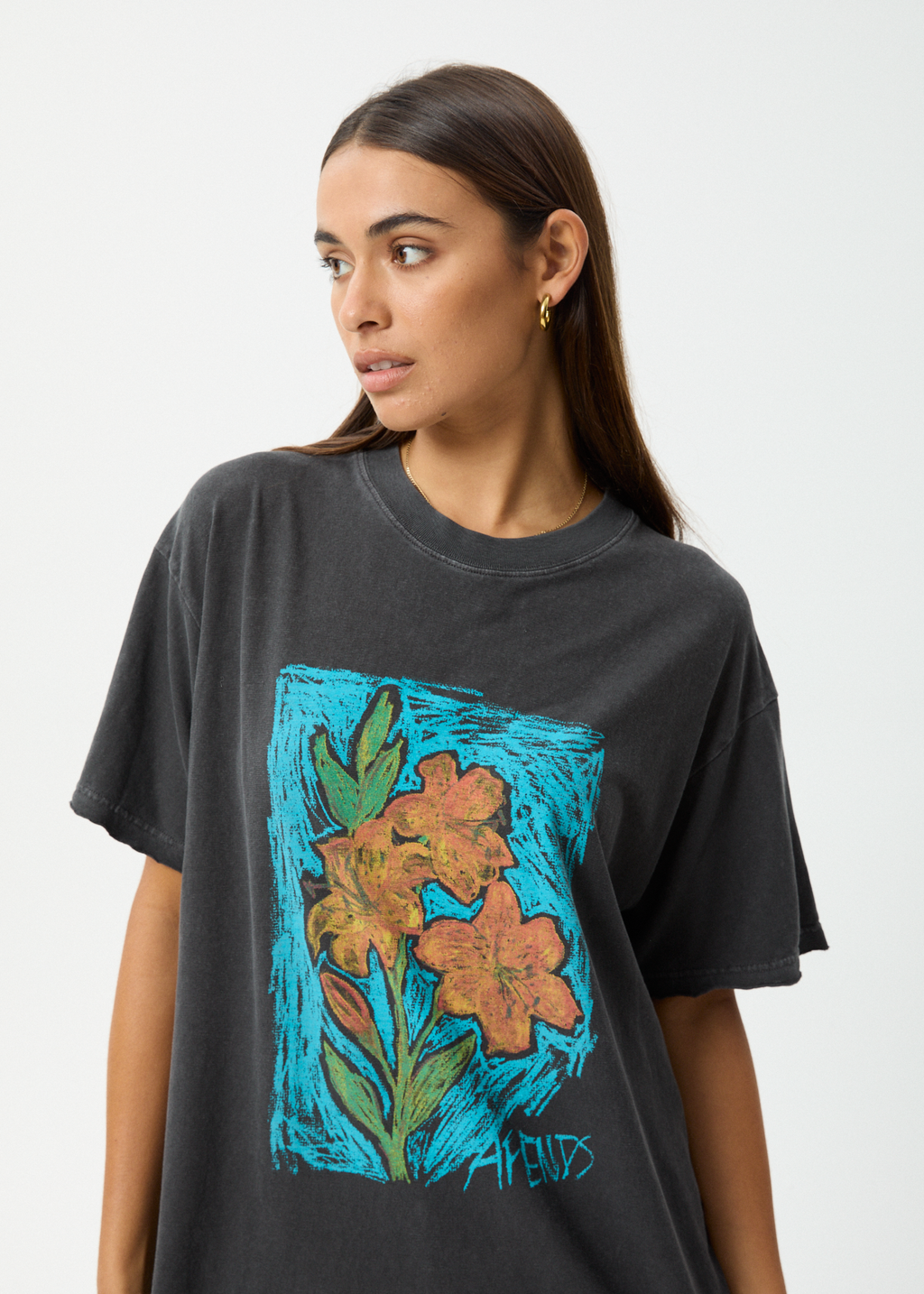 AFENDS Womens Still Life - Oversized Tee - Stone Black