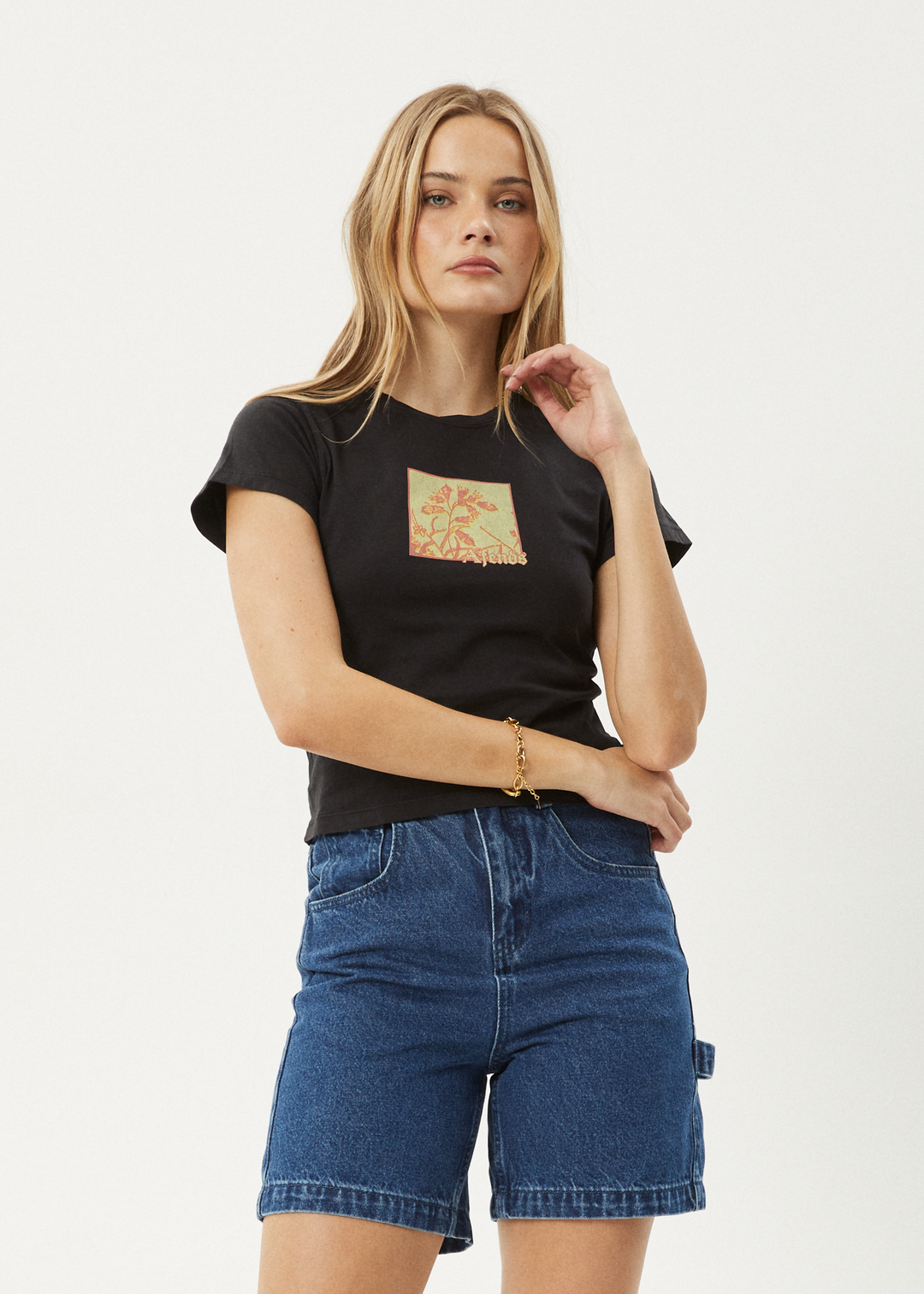 AFENDS Womens Ivy - Recyled Baby Tee - Stone Black 