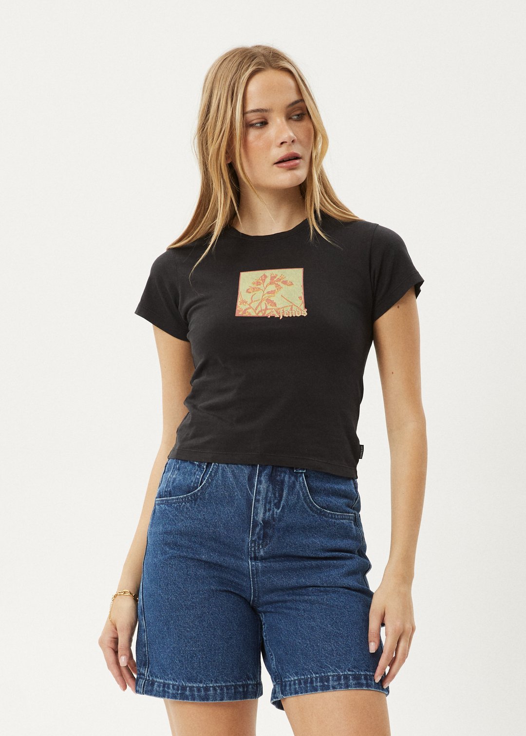 AFENDS Womens Ivy - Recyled Baby Tee - Stone Black 