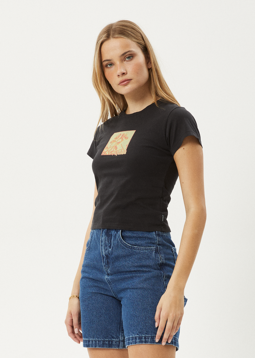 AFENDS Womens Ivy - Recyled Baby Tee - Stone Black 