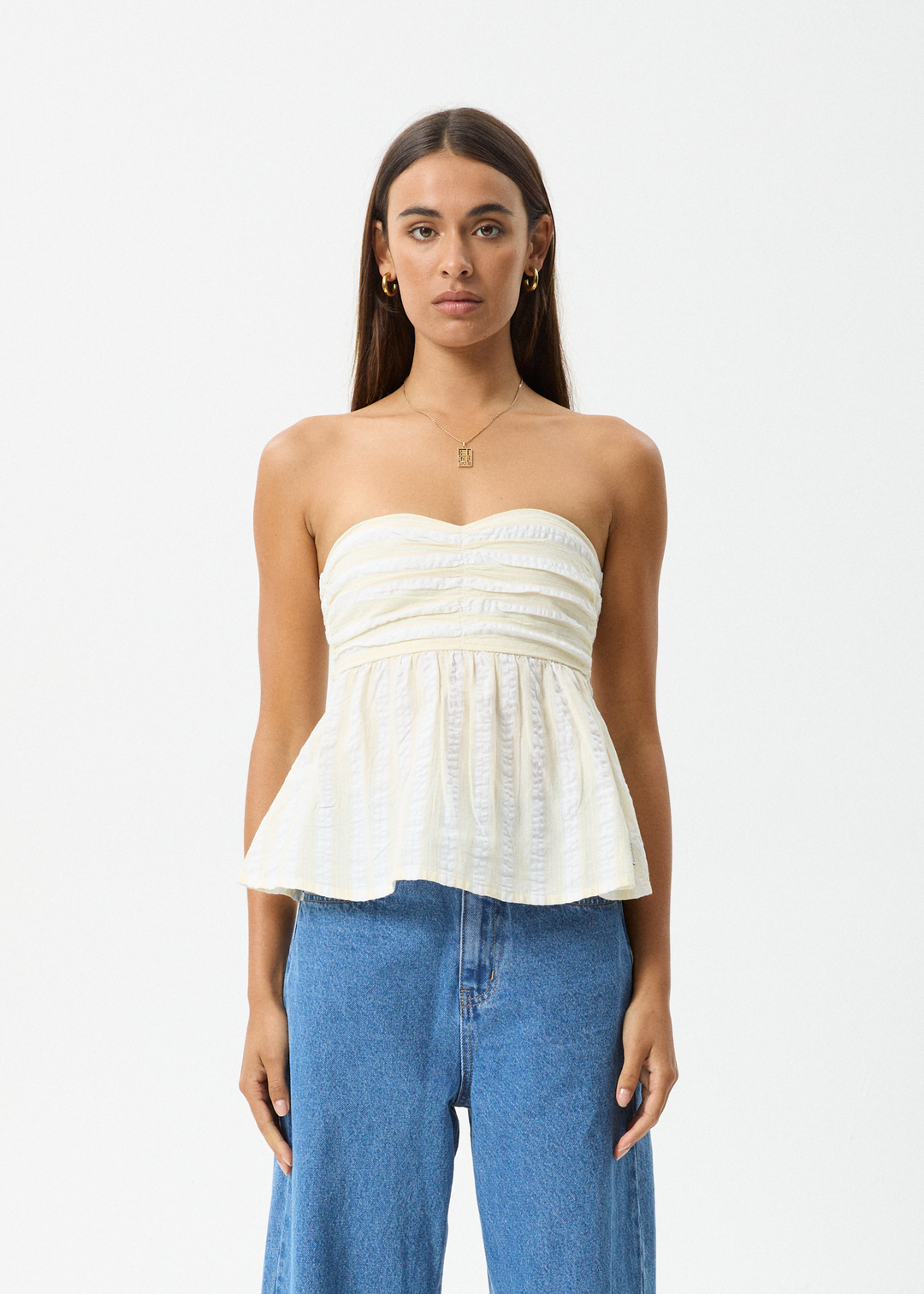 AFENDS Womens Splice - Maxi Strapless Top - White / Lemongrass 