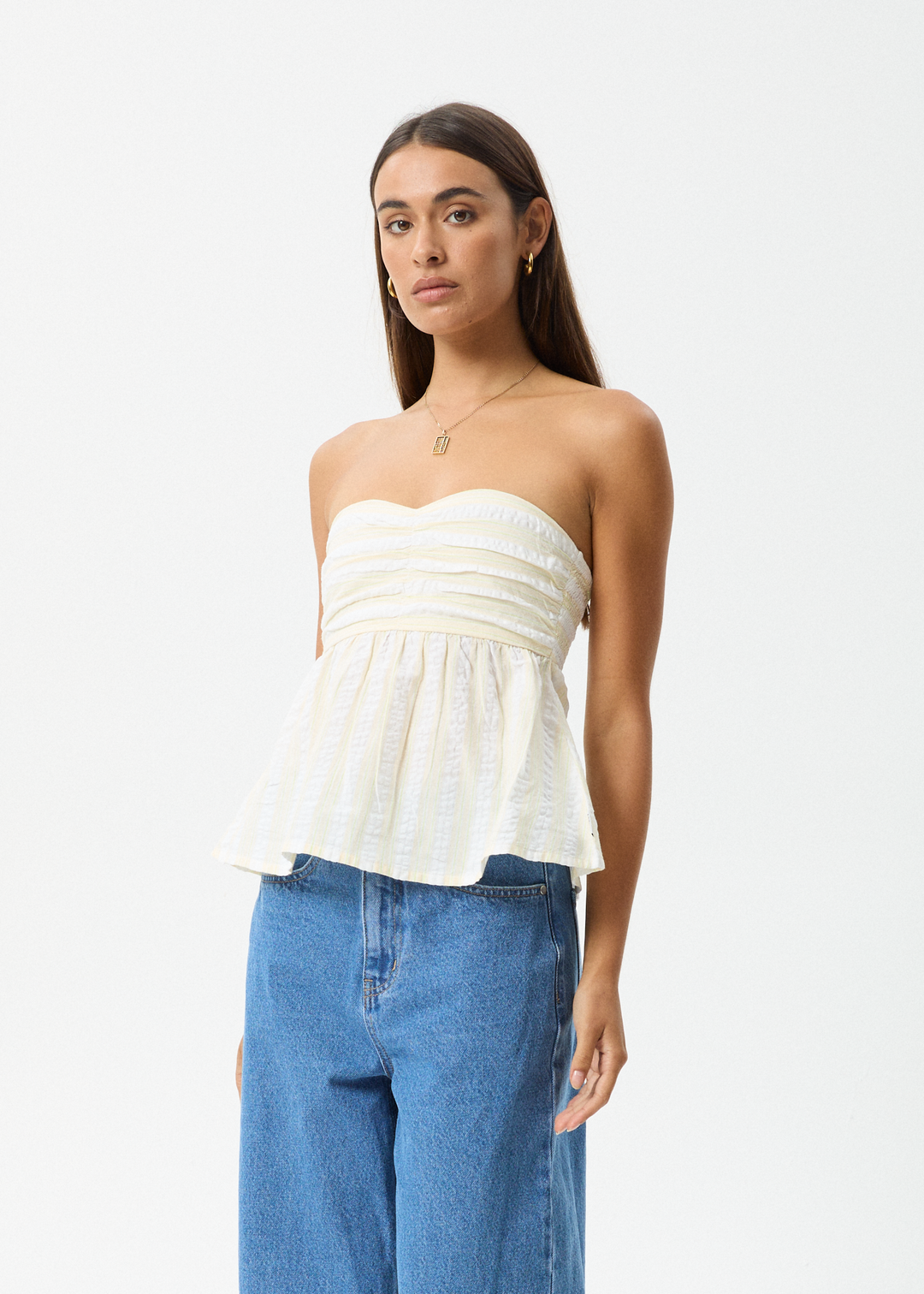 AFENDS Womens Splice - Maxi Strapless Top - White / Lemongrass 