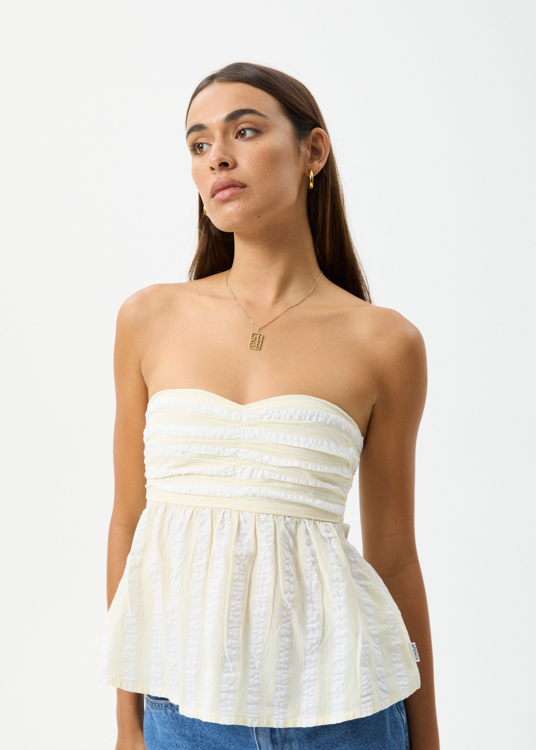 AFENDS Womens Splice - Maxi Strapless Top - White / Lemongrass 