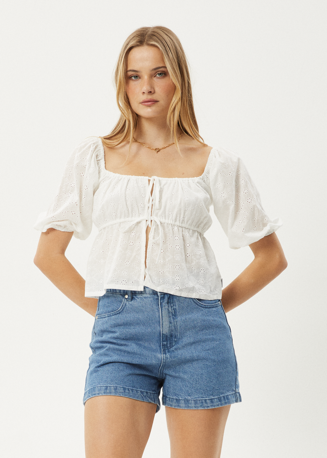 AFENDS Womens Marlow - Tie Front Top - White 