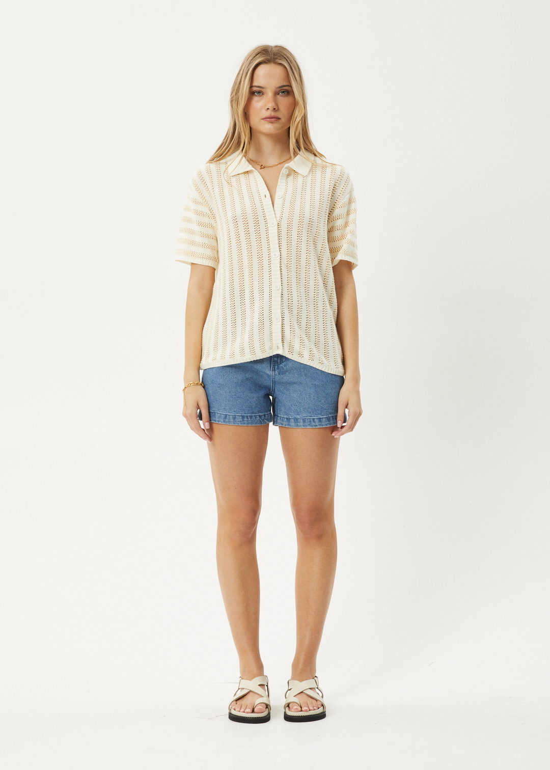 AFENDS Womens Claudia - Knit Shirt - White / Sand 