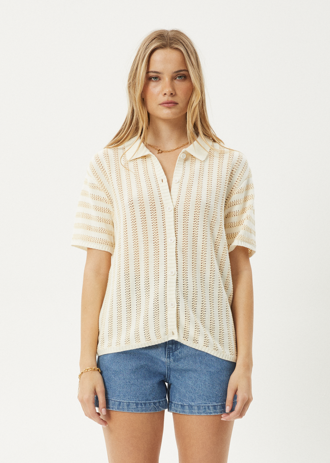 AFENDS Womens Claudia - Knit Shirt - White / Sand 