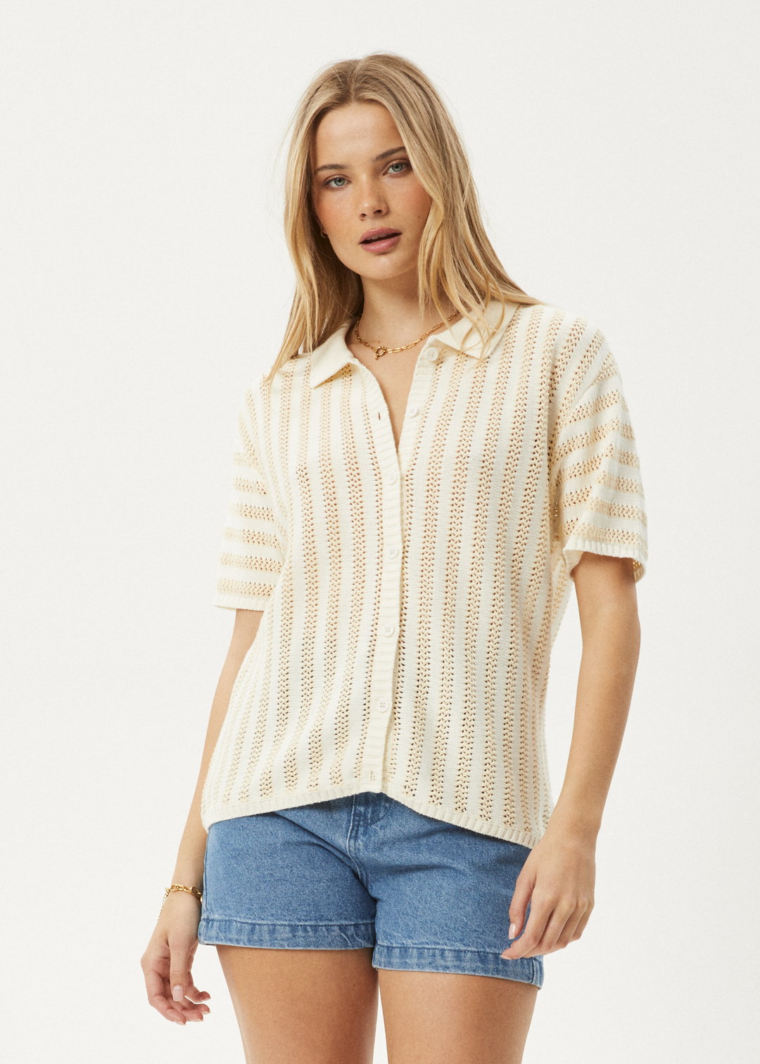 AFENDS Womens Claudia - Knit Shirt - White / Sand 