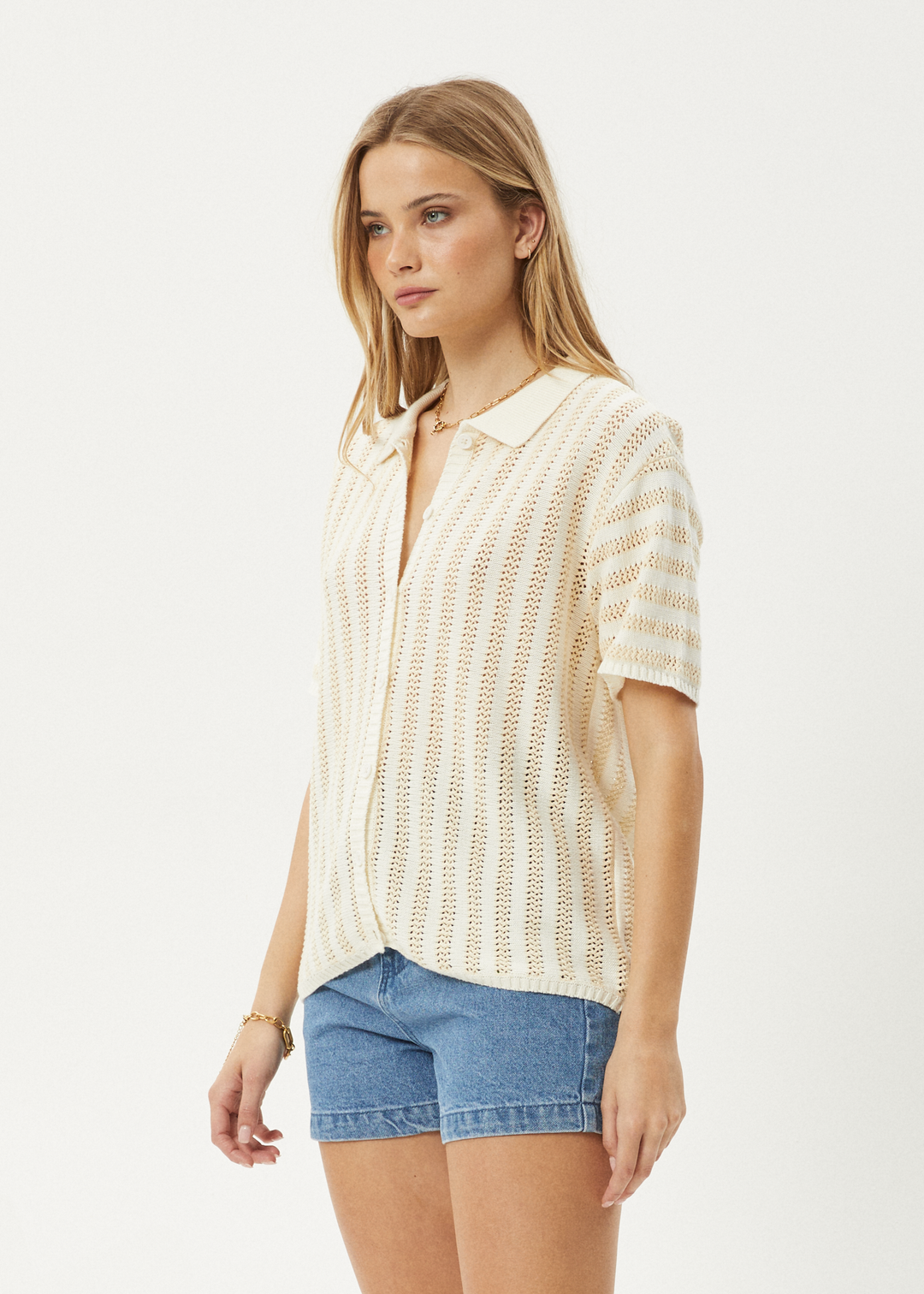 AFENDS Womens Claudia - Knit Shirt - White / Sand 