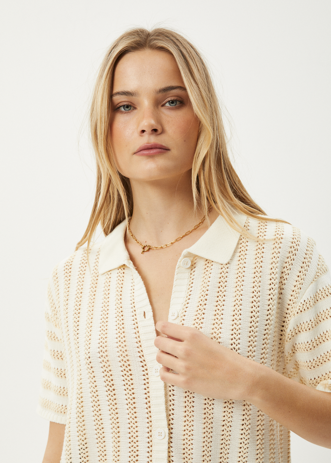 AFENDS Womens Claudia - Knit Shirt - White / Sand 