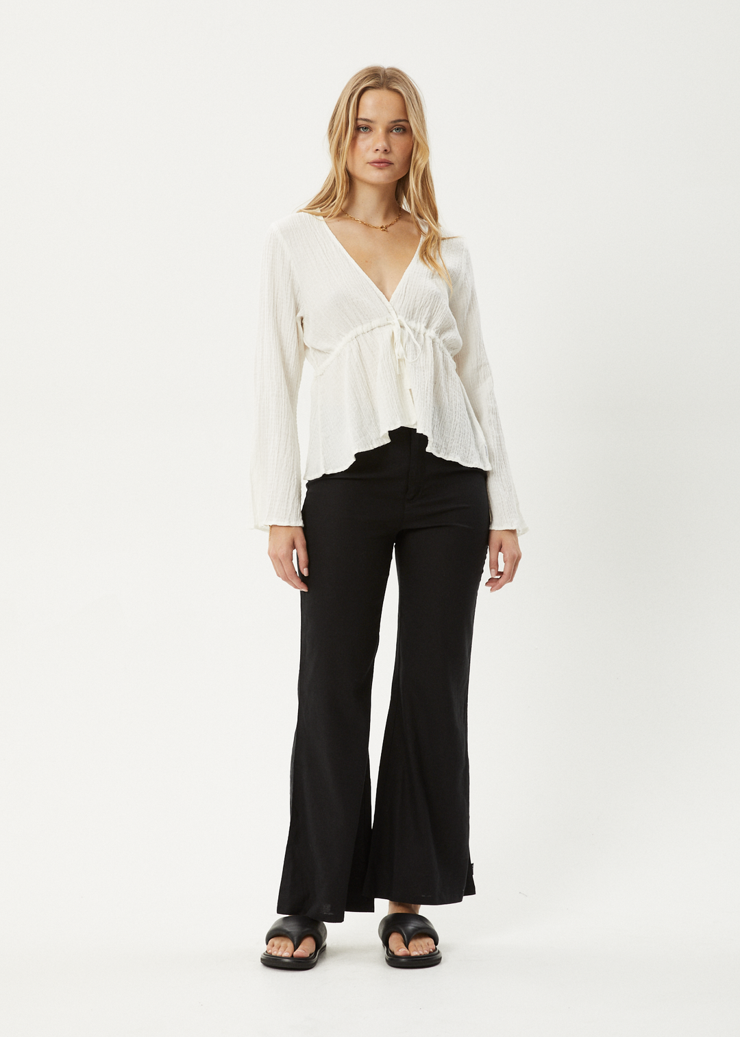 AFENDS Womens Focus - Seersucker Tie Top - Off White 